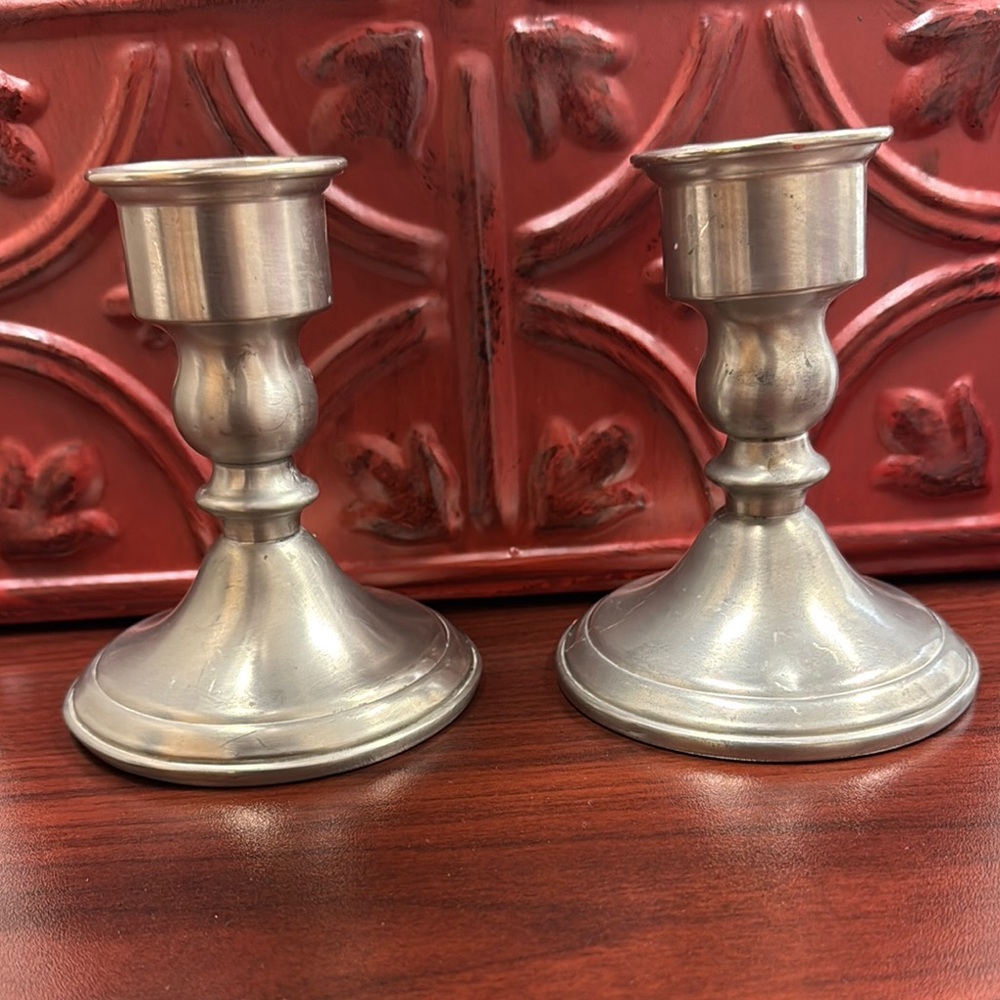 Vintage Pewter Silver Candle Holders (2)